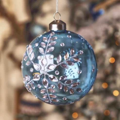 Boule De Noël|KAEMINGK Lot de 2 boules de Noël en verre (D100 mm) Glace de diamant Bleu Ciel