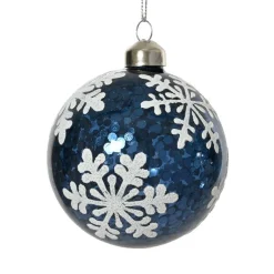 Boule De Noël|KAEMINGK Lot de 3 boules de Noël en verre (D80 mm) Flocons et sequins Bleu nuit