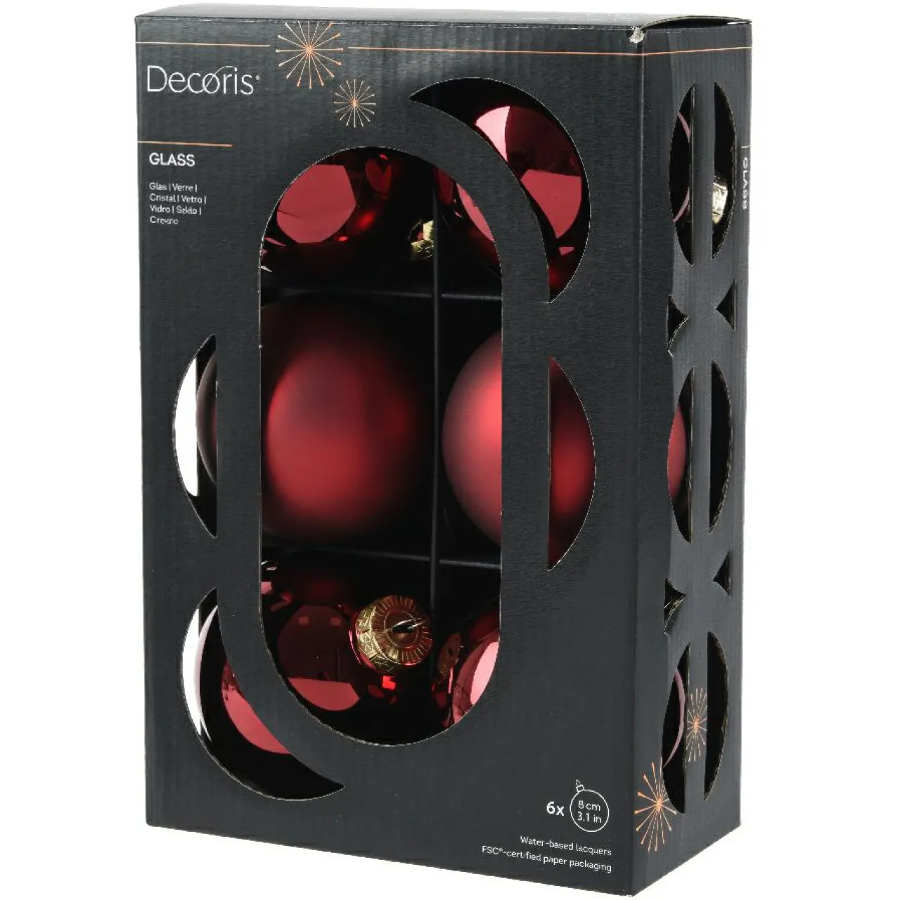 Boule De Noël|KAEMINGK Lot de 6 boules de Noël en verre (D80 mm) Boréal Bordeaux