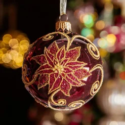 Boule De Noël|KAEMINGK Lot de 6 boules de Noël en verre (D80 mm) Poinsettia Bordeaux