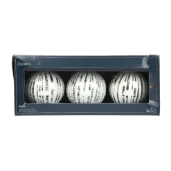 Boule De Noël|KAEMINGK Lot de 3 boules de Noël en verre (D80 mm) Neige et argent Blanc