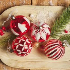 Boule De Noël|KAEMINGK Lot de 12 boules de Noël en verre (D80 mm) Cirque enchanté et Blanc Rouge