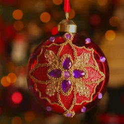 Boule De Noël|KAEMINGK Lot de 3 boules de Noël en verre (D80 mm) Dahlia Violet
