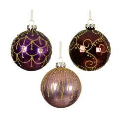 Boule De Noël|KAEMINGK Lot de 12 boules de Noël en verre (D80 mm) Palais Italiens Figue et or Violet