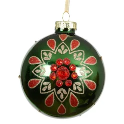 Boule De Noël|KAEMINGK Lot de 3 boules de Noël en verre (D80 mm) Folk Flower Vert