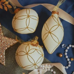 Boule De Noël|KAEMINGK Lot de 12 boules de Noël en verre (D80 mm) Paris pailleté Blanc laine