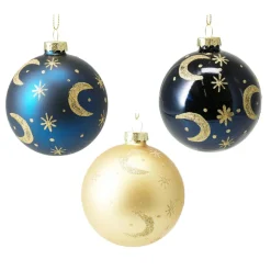 Boule De Noël|KOOPMAN Lot de 12 boules de Noël en verre (D80 mm) Moon nuit et doré Bleu