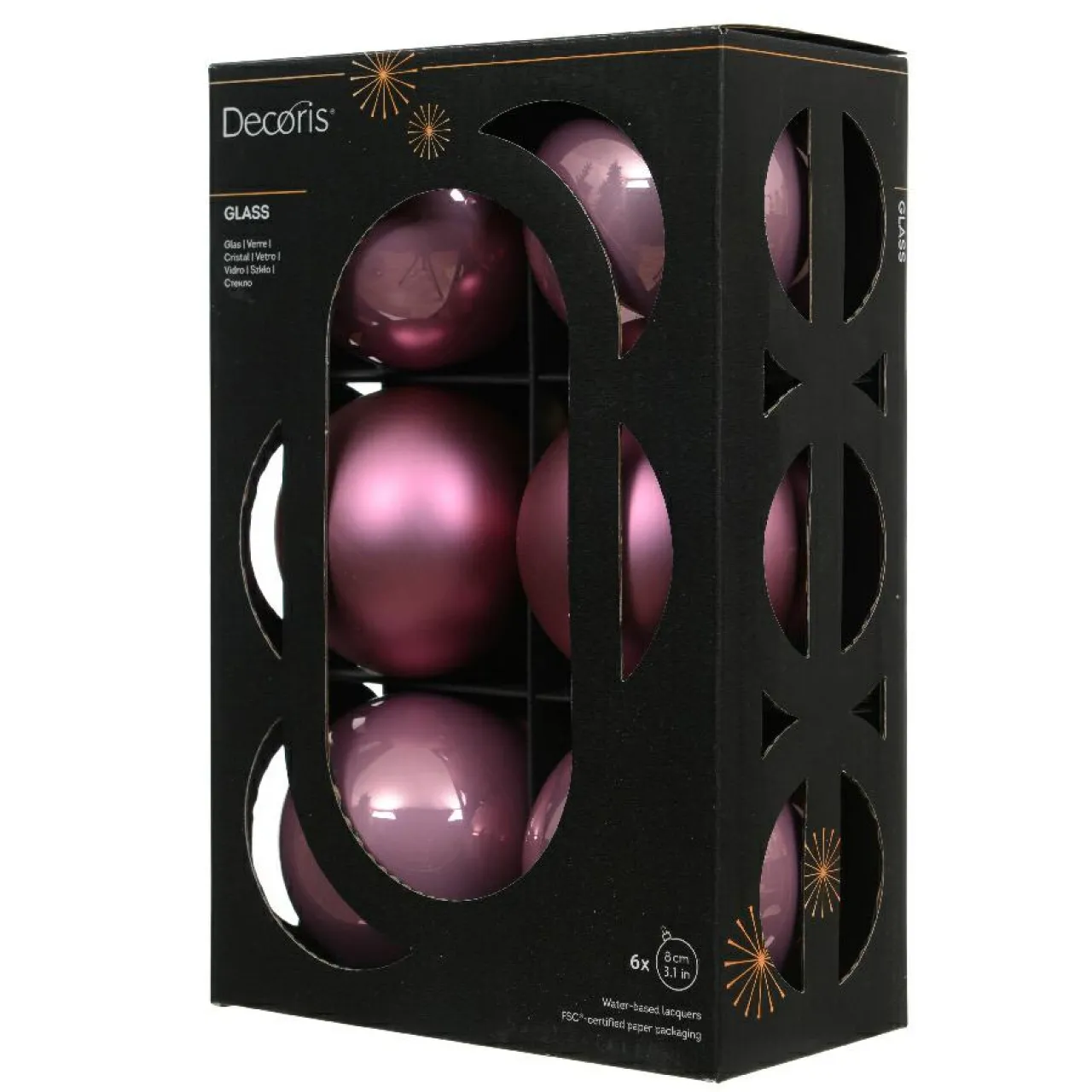 Boule De Noël|KAEMINGK Lot de 6 boules de Noël en verre (D80 mm) Boréal Vieux rose