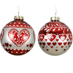 Boule De Noël|KAEMINGK Lot de 12 boules de Noël en verre (D80 mm) Cœur de Noël Rouge