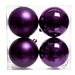 Boule De Noël|KAEMINGK Lot de 4 boules de Noël unies (D100 mm) Aravis Figue Violet