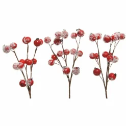 Déco De Table|Branches Artificielles|KAEMINGK Lot de 3 branches de baies (15 cm) Romancia enneigé Rouge