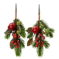 Branches Artificielles|KAEMINGK Lot de 2 branches de sapin (H22 cm) Pommes sucrées Rouge