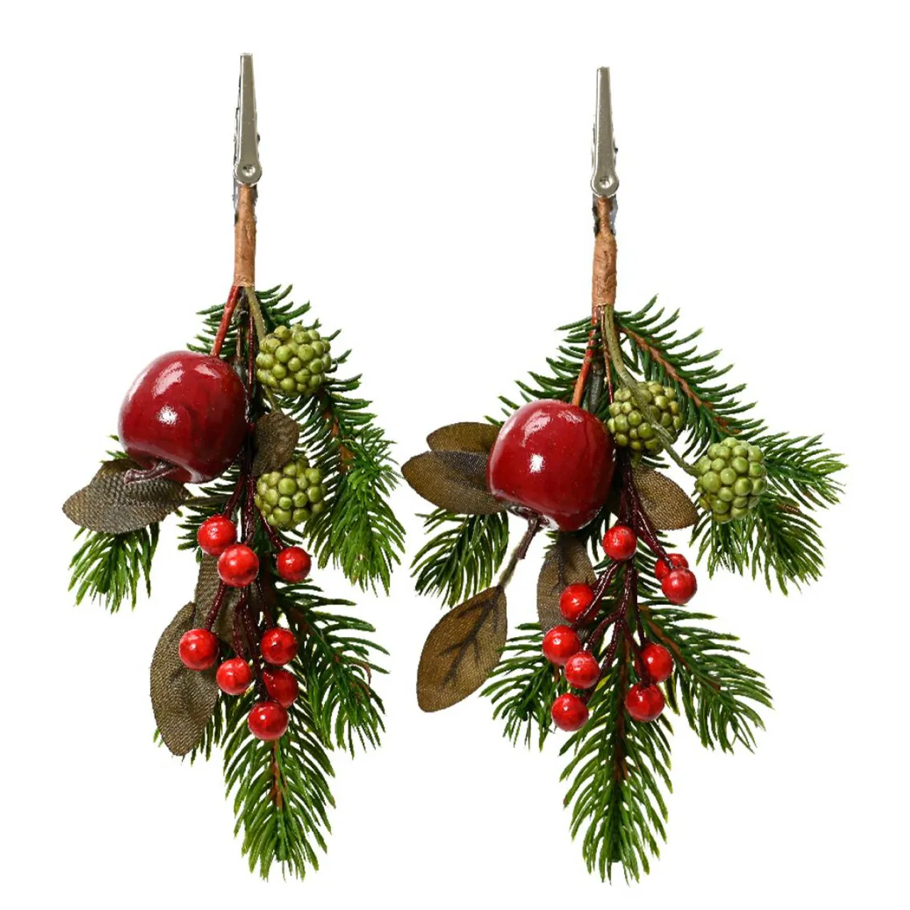 Branches Artificielles|KAEMINGK Lot de 2 branches de sapin (H22 cm) Pommes sucrées Rouge