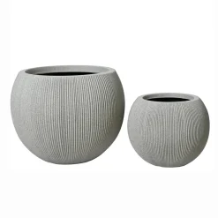 Déco Extérieur Et Cache-Pot|Déco Extérieur Et Cache-Pot|EMINZA Lot de 2 cache-pots d'extérieur ronds (H41-30 cm) Lennox strié Gris clair