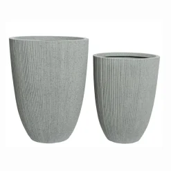Déco Extérieur Et Cache-Pot|Déco Extérieur Et Cache-Pot|EMINZA Lot de 2 cache-pots d'extérieur (H57-48 cm) Lennox strié Gris clair