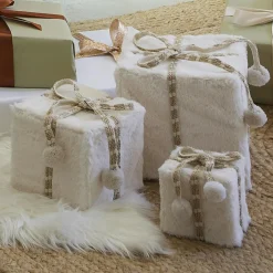 Déco Et Objet De Noël|KAEMINGK Lot de 3 cadeaux (H21 cm) Fourrure douceur Blanc laine