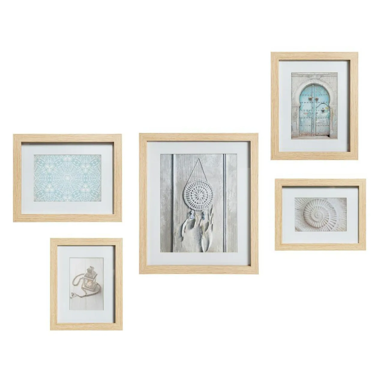 Toile, Cadre, Déco Murale|ATMOSPHERA Lot de 5 cadres photo en bois Ethnique Naturel