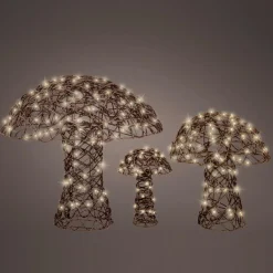 Déco Et Objet De Noël|Déco Et Objet Lumineux|KAEMINGK Lot de 3 champignons lumineux 260 Micro LED (H45 cm) Résine tressée Brun/Blanc chaud Marron