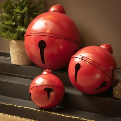 Personnage, Objet Grand Format|KAEMINGK Lot de 3 Cloches Géantes en métal à suspendre (D52-42-31 cm) Grisons Rouge