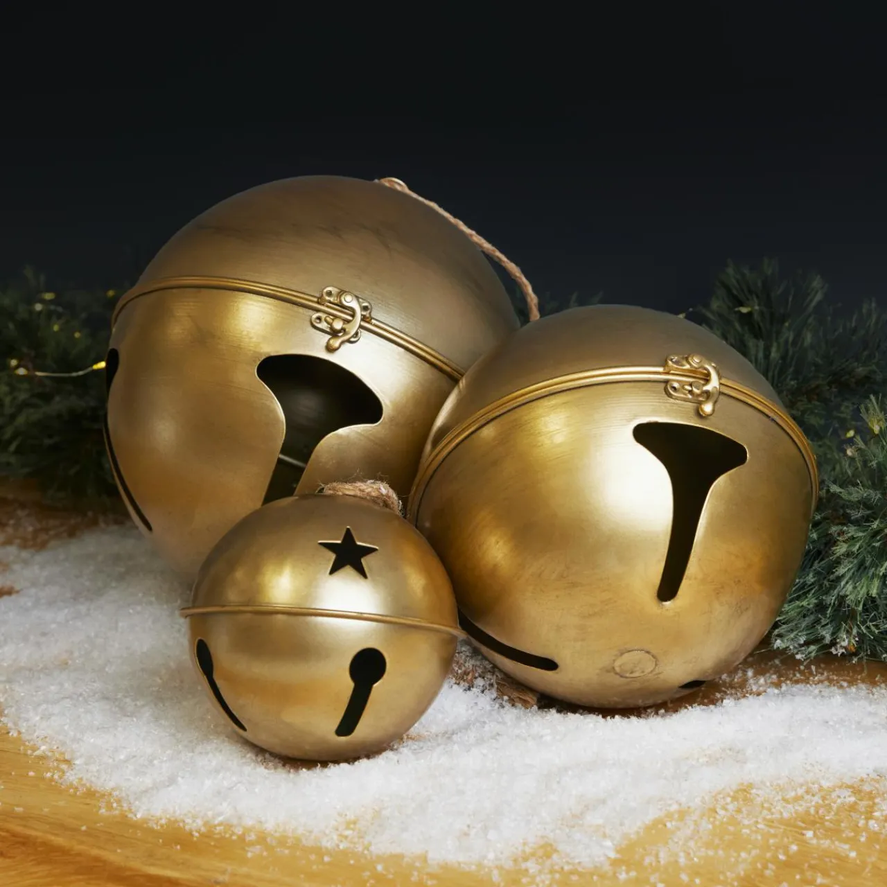 Déco Et Objet De Noël|Décoration De Sapin|KAEMINGK Lot de 3 Cloches métal à suspendre (D24-20-14 cm) Grisons Or