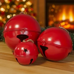 Déco Et Objet De Noël|Décoration De Sapin|KAEMINGK Lot de 3 Cloches métal à suspendre (D24-20-14 cm) Grisons Rouge