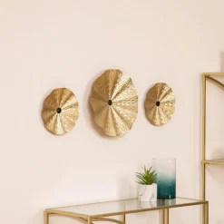 Toile, Cadre, Déco Murale|Atmosphera, cru017dateur d'intu017drieur Lot de 3 décos murales métal (D33,5 cm) Leslie Or
