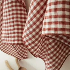 Accessoire Cuisine|EMINZA Lot de 2 essuie-main gaze de coton (50 x 70 cm) Gaïa vichy Terracotta