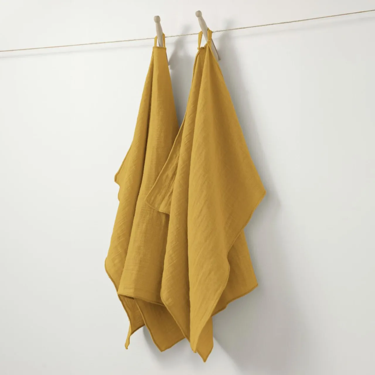 Accessoire Cuisine|EMINZA Lot de 2 essuie-mains gaze de coton (70 cm) Gaïa Jaune safran
