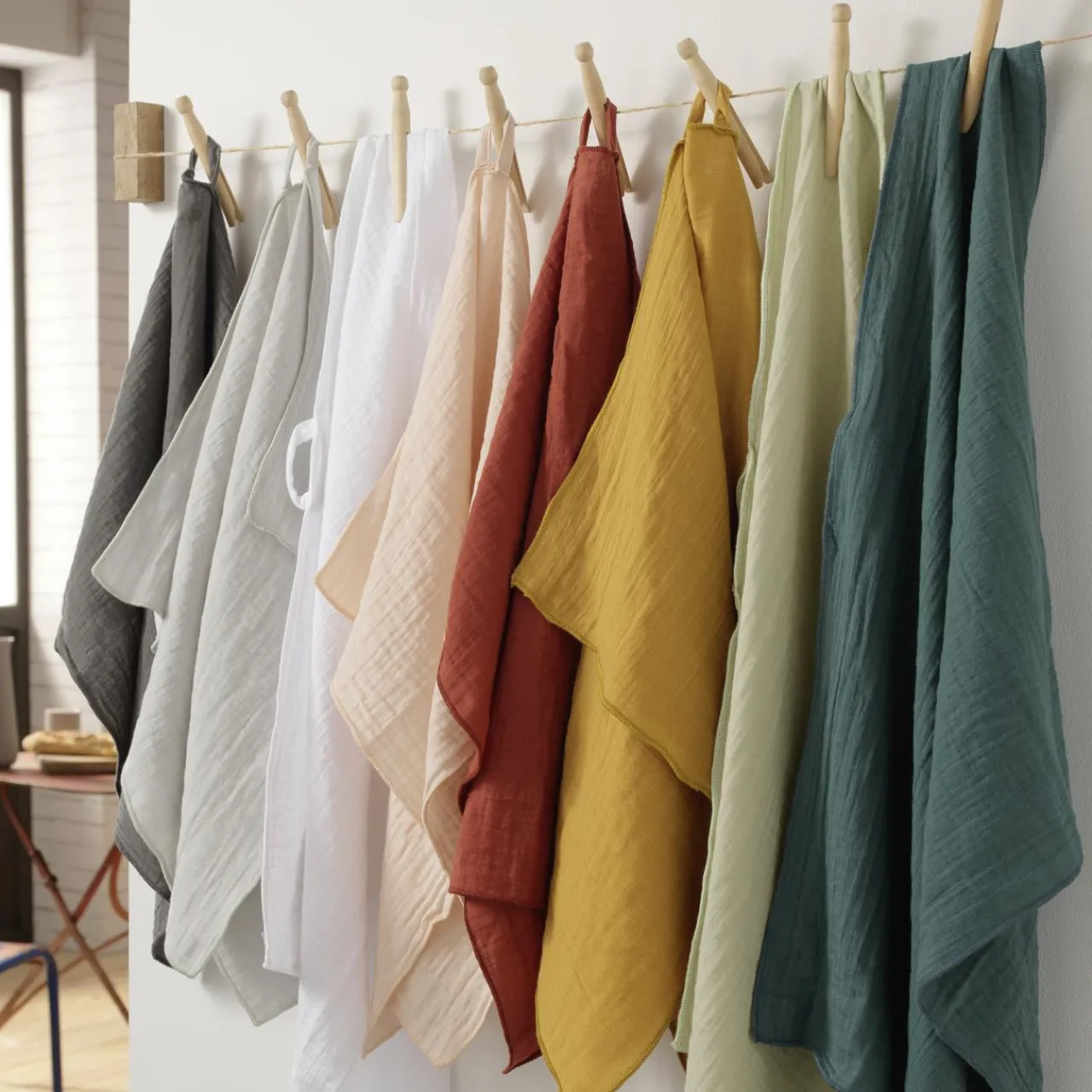 Accessoire Cuisine|EMINZA Lot de 2 essuie-mains gaze de coton (70 cm) Gaïa Jaune safran