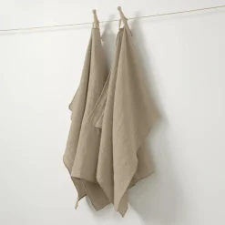 Accessoire Cuisine|EMINZA Lot de 2 essuie-mains gaze de coton (50 x 70 cm) Gaïa Ficelle