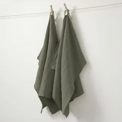 Accessoire Cuisine|EMINZA Lot de 2 essuie-mains gaze de coton (70 cm) Gaïa Vert romarin