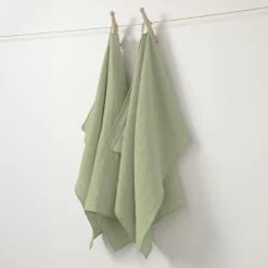Accessoire Cuisine|EMINZA Lot de 2 essuie-mains gaze de coton (70 cm) Gaïa Vert tilleul