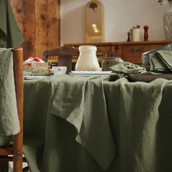 Accessoire Cuisine|EMINZA Lot de 2 essuie-mains lin lavé (50 x 70 cm) Louise Vert romarin