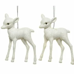Décoration De Sapin|KAEMINGK Lot de 2 faons à suspendre (H9 cm) Margeriaz Blanc