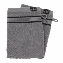 Linge De Bain|Gant De Toilette|TENDANCE Lot de 2 gants de toilette coton (15 x 21 cm) Black Line Joia / noir Gris