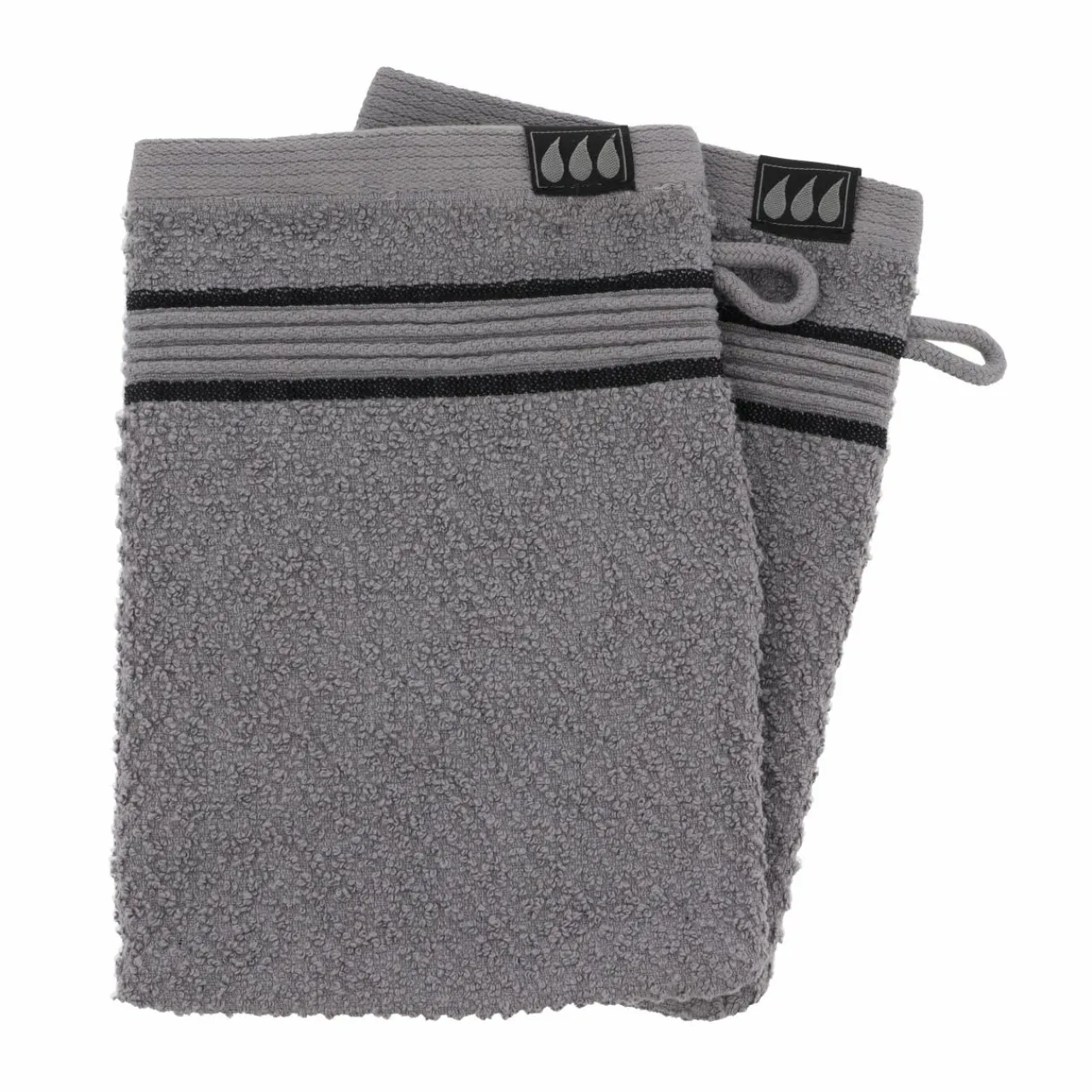 Linge De Bain|Gant De Toilette|TENDANCE Lot de 2 gants de toilette coton (15 x 21 cm) Black Line Joia / noir Gris
