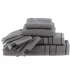 Linge De Bain|Gant De Toilette|TENDANCE Lot de 2 gants de toilette coton (15 x 21 cm) Black Line Joia / noir Gris