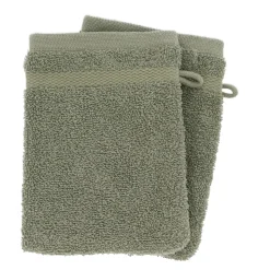 Linge De Bain|Gant De Toilette|TENDANCE Lot de 2 gants de toilette coton (15 x 21 cm) Timeless Vert kaki