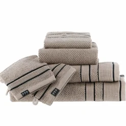 Linge De Bain|Gant De Toilette|TENDANCE Lot de 2 gants de toilette coton (15 x 21 cm) Black Line Joia / noir Gris ficelle