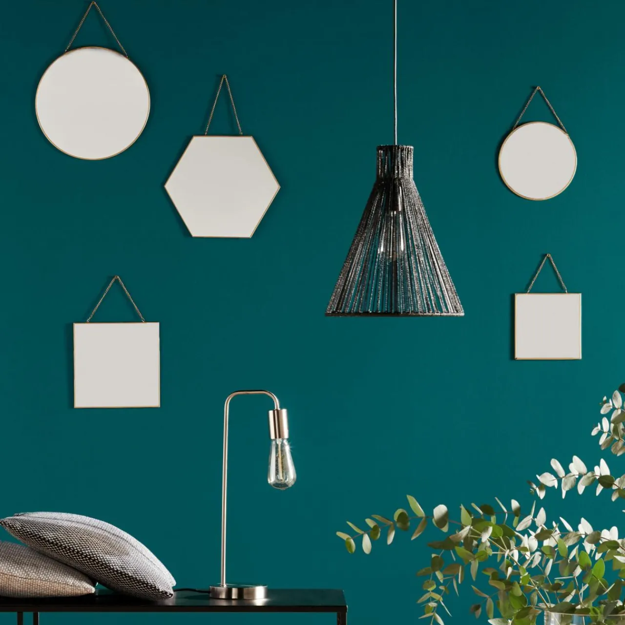 Accessoire Salle De Bain|Miroir|ATMOSPHERA Lot de 3 miroirs en métal (H26 cm) Hexagonal Noir