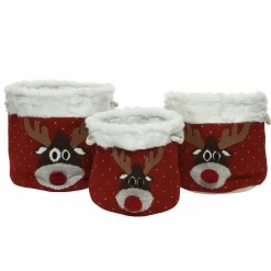 Déco Et Objet De Noël|KAEMINGK Lot de 3 paniers de rangement (H35 cm) Têtes de Renne Rouge