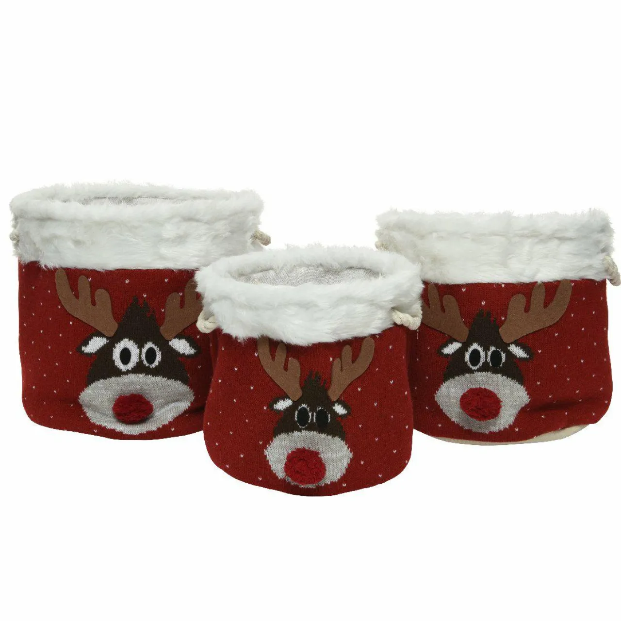 Déco Et Objet De Noël|KAEMINGK Lot de 3 paniers de rangement (H35 cm) Têtes de Renne Rouge