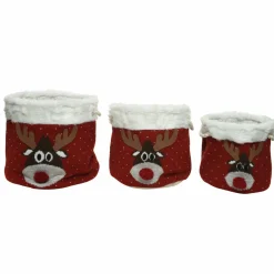 Déco Et Objet De Noël|KAEMINGK Lot de 3 paniers de rangement (H35 cm) Têtes de Renne Rouge