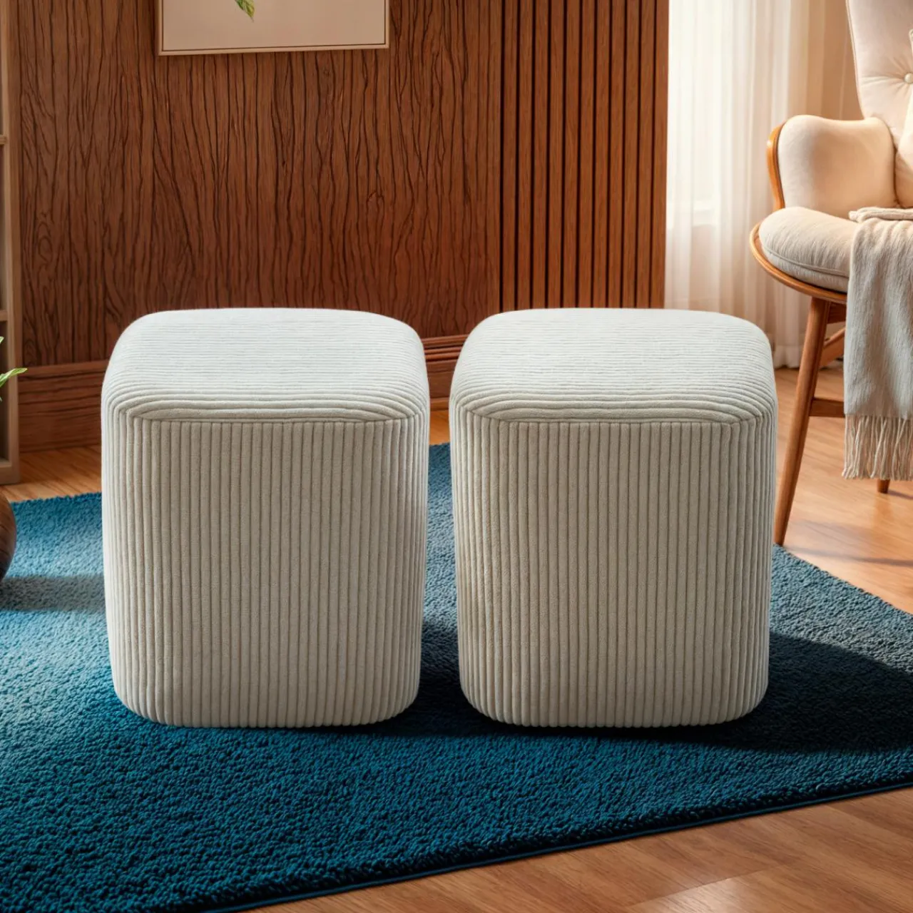 Pouf, Tabouret|EMINZA Lot de 2 poufs velours (H 38 cm) Shan Beige