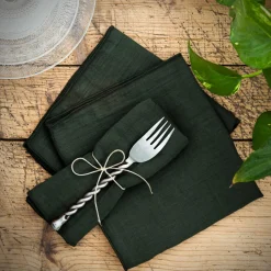 Serviette De Table|EMINZA Lot de 3 serviettes de table gaze de coton (40 x 40 cm) Gaïa Vert sapin
