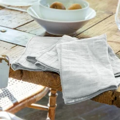 Serviette De Table|EMINZA Lot de 3 serviettes gaze de coton (40 x 40 cm) Gaïa Gris nuage Gris clair
