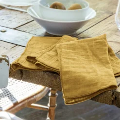 Serviette De Table|EMINZA Lot de 3 serviettes gaze de coton (40 x 40 cm) Gaïa Jaune safran