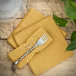 Serviette De Table|EMINZA Lot de 3 serviettes gaze de coton (40 x 40 cm) Gaïa Jaune safran