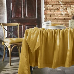 Serviette De Table|EMINZA Lot de 3 serviettes gaze de coton (40 x 40 cm) Gaïa Jaune safran