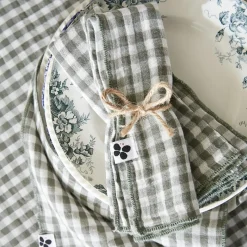 Serviette De Table|EMINZA Lot de 3 serviettes gaze de coton (40 x 40 cm) Gaïa vichy Vert romarin